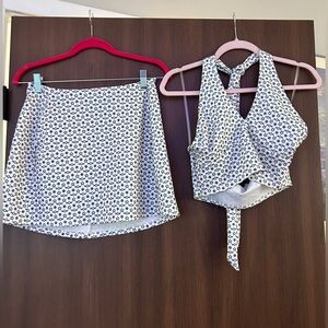 White and Teal Patterned Two-Piece Set